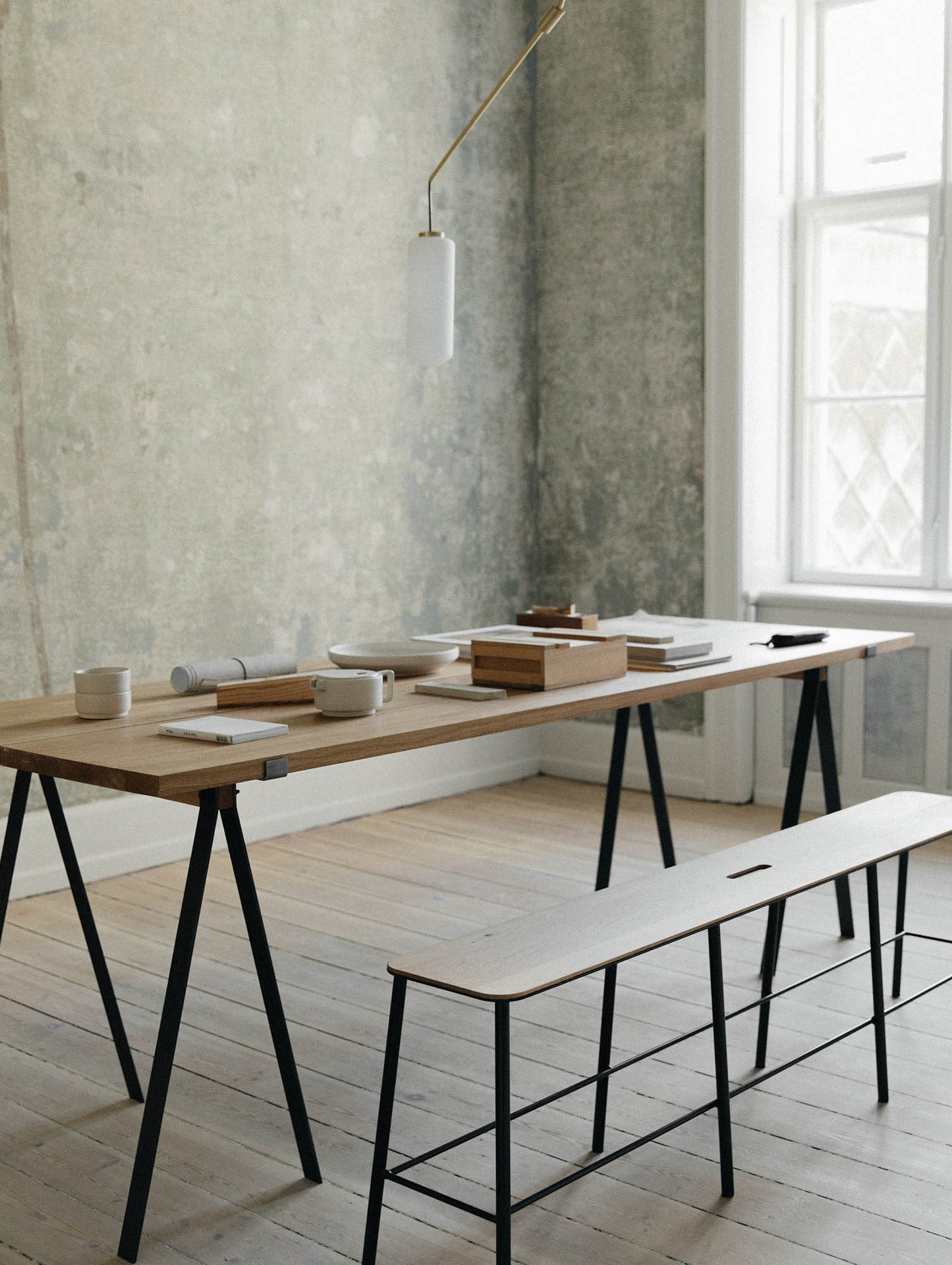 Frama Adam Bench - Oak Top / Black Steel Powder Coated Steel Frame