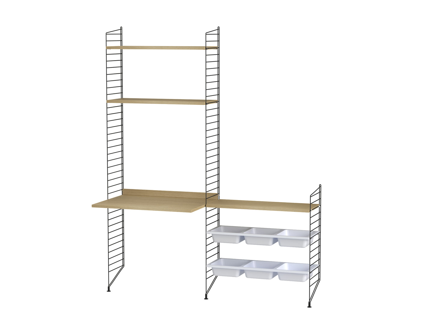 Kids Room Combination E by String - oak / black panels