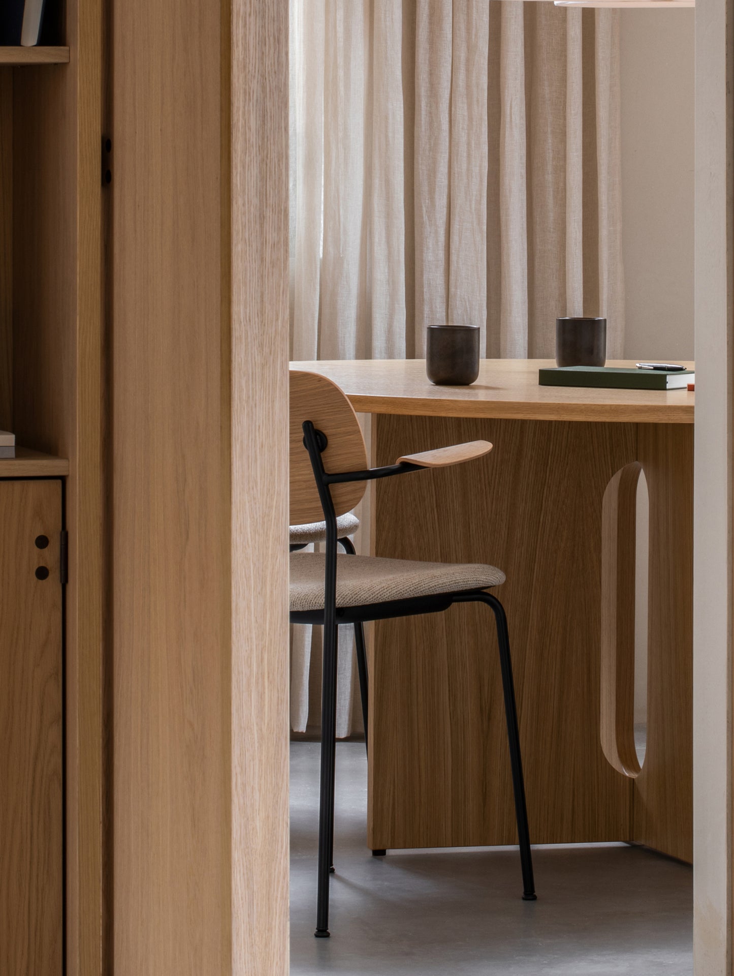 Co Dining Chair Upholstered by Menu - With Armrest / Black Powder Coated Steel / Natural Oak