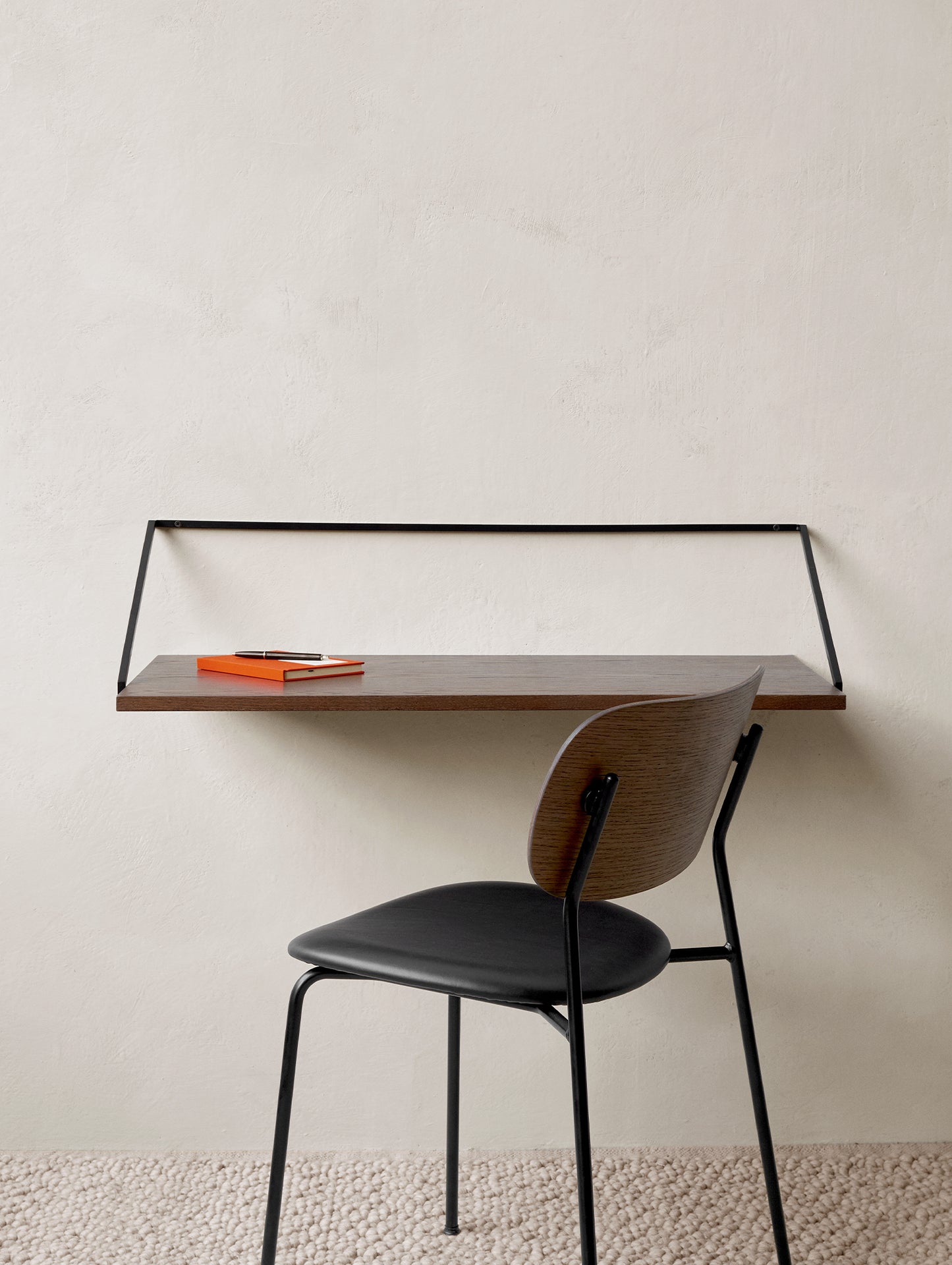 Co Dining Chair Upholstered by Menu - Without Armrest / Black Powder Coated Steel / Dark Oak / Dakar Black Leather