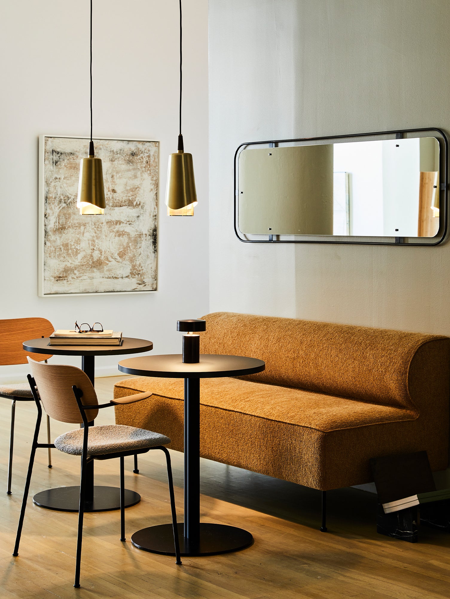 Co Dining Chair Upholstered by Menu - With Armrest / Black Powder Coated Steel / Natural Oak