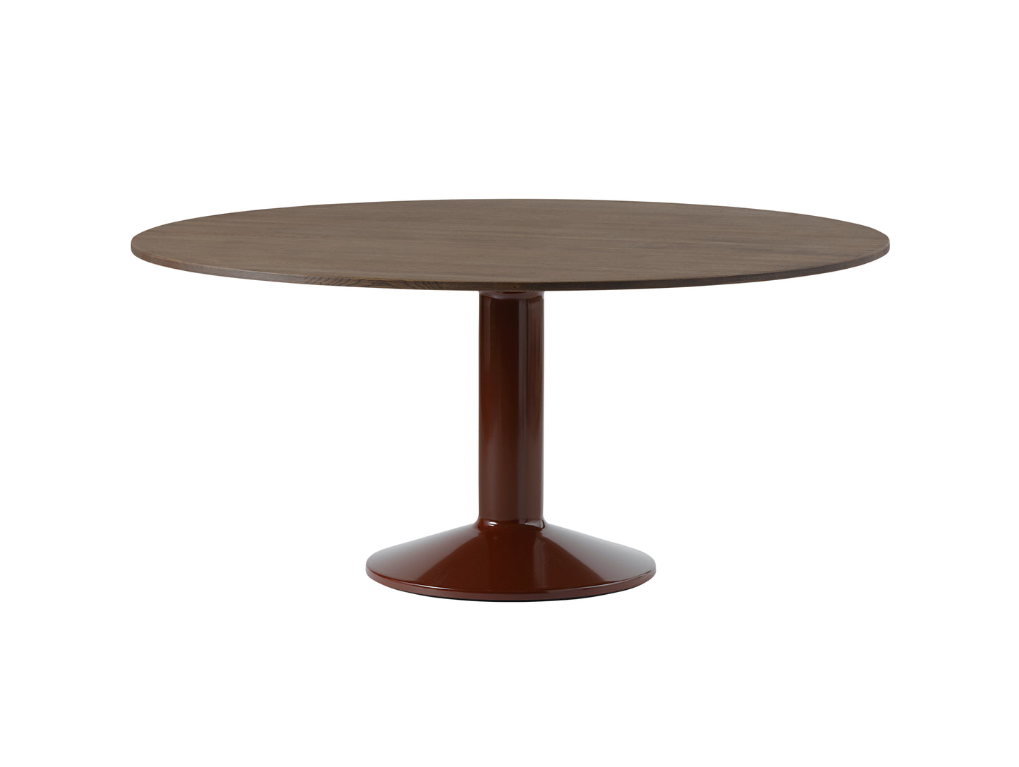 Midst Table by Muuto - Diameter: 160 cm / Dark Oiled Oak Tabletop with Dark Red Steel Base