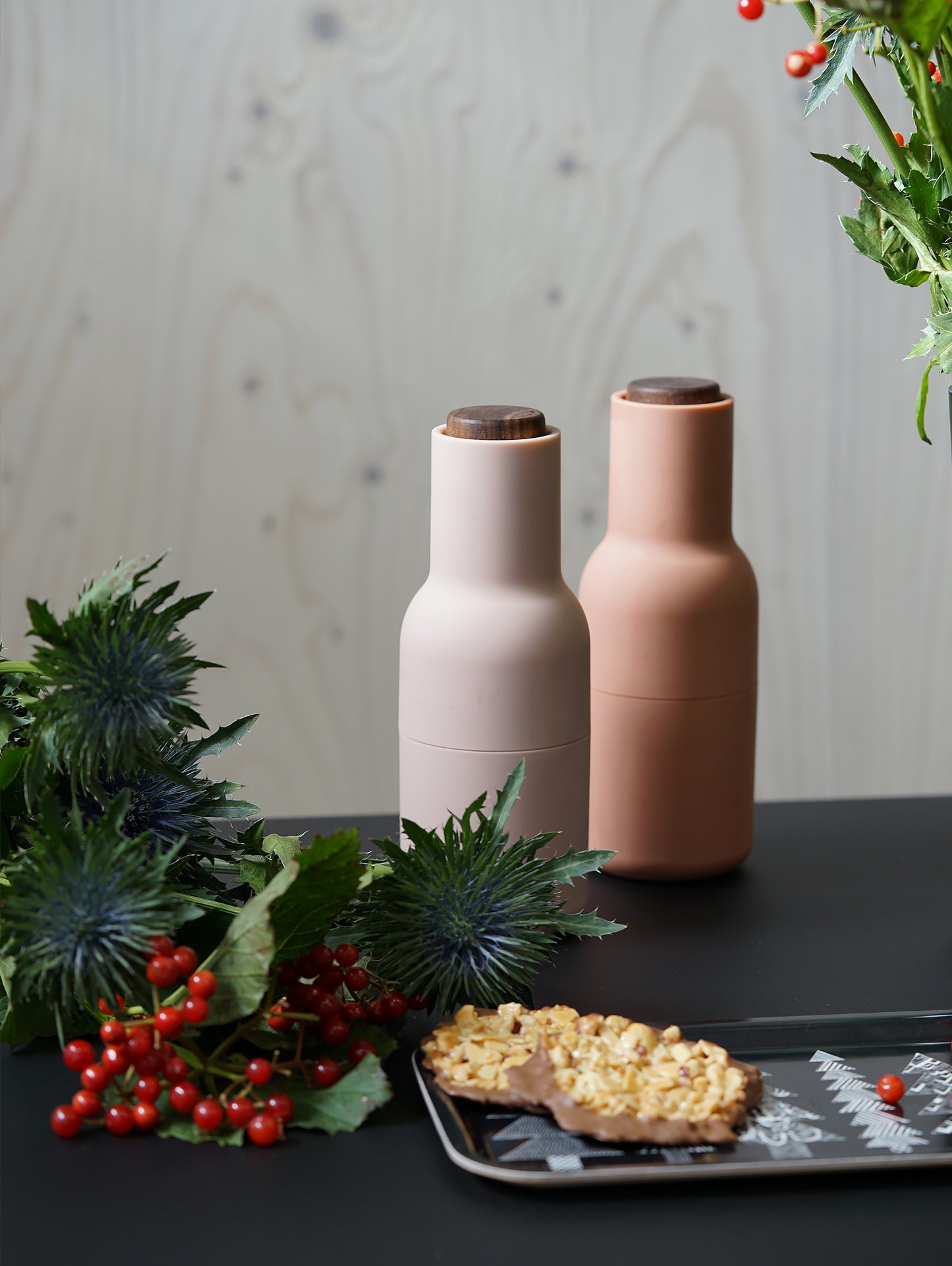 Menu Bottle Grinders (Walnut top) - Nudes