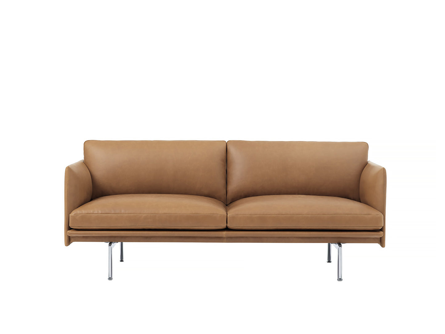 Muuto Outline Sofa, 2 Seat, Cognac Silk Leather, Polished Aluminium Base
