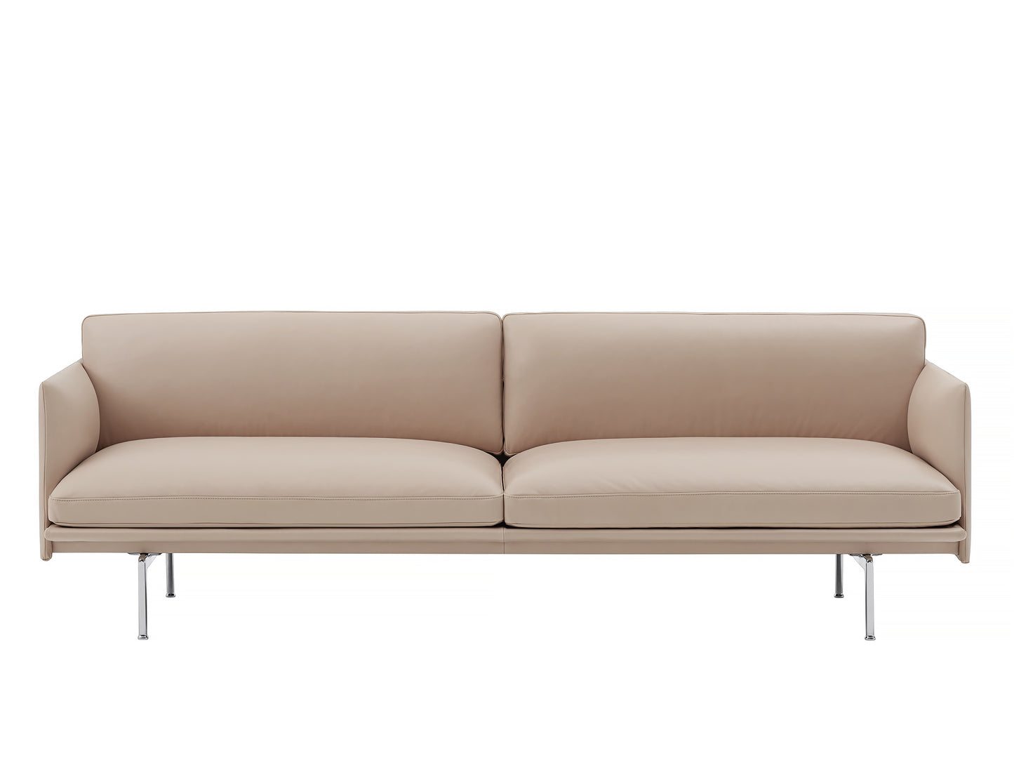 Muuto Outline Sofa, 3 Seat, Beige Silk Leather, Polished Aluminium Base