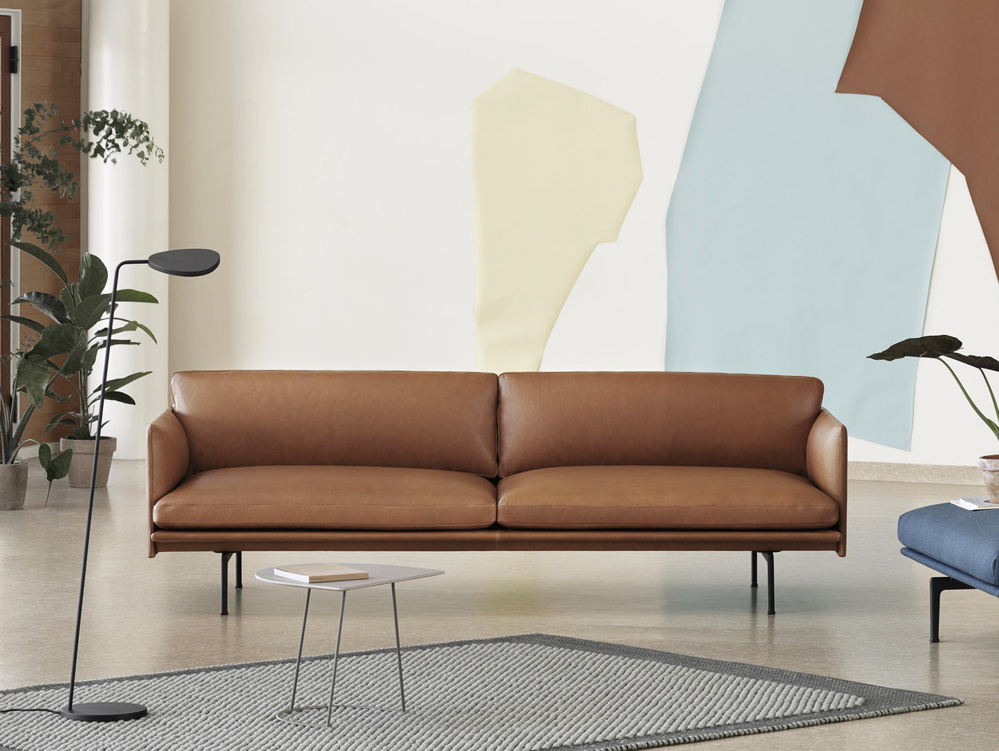 Outline Sofa by Muuto - Three Seater, Cognac Silk Leather