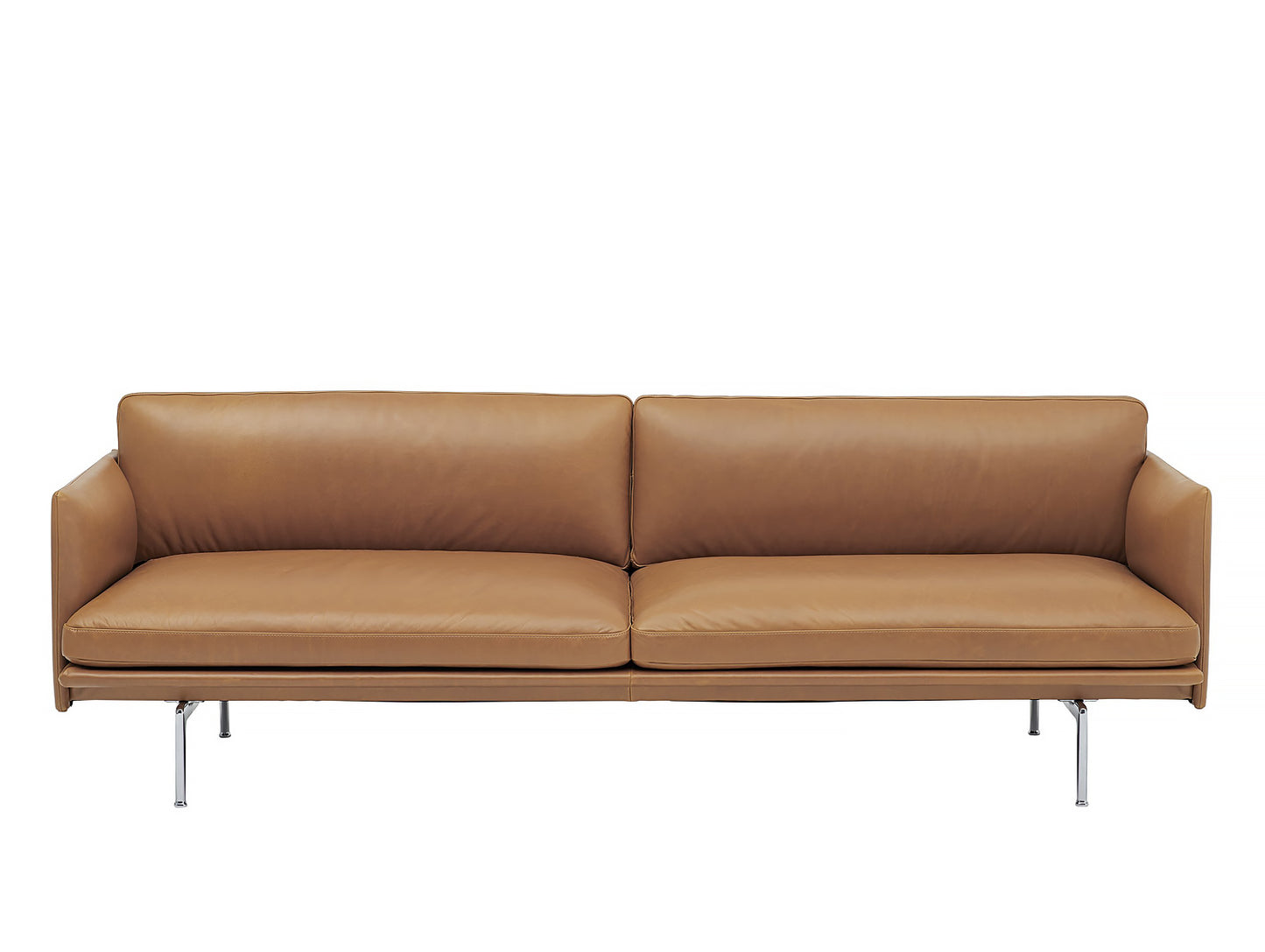 Muuto Outline Sofa, 3 Seat, Cognac Silk Leather, Polished Aluminium Base