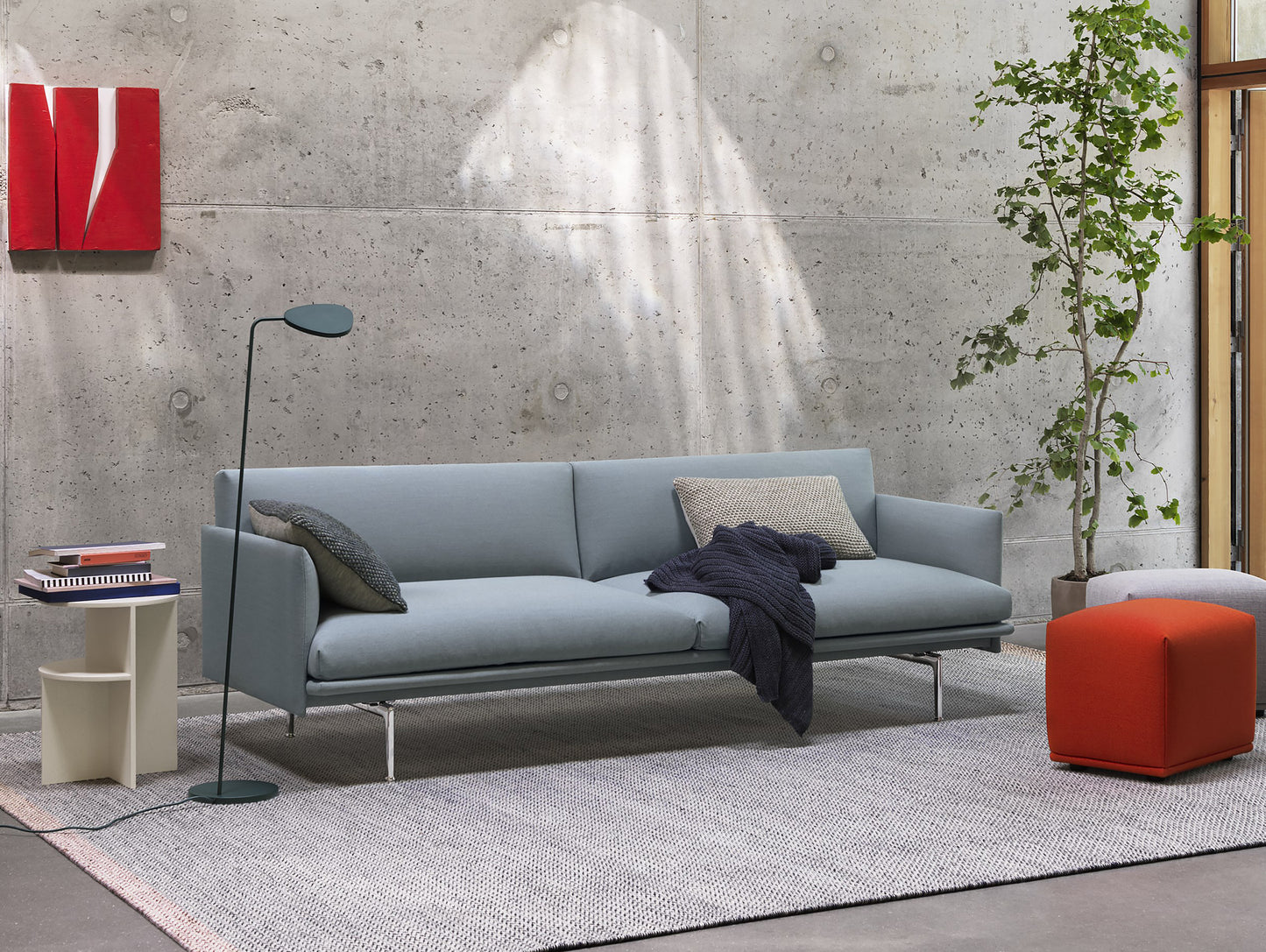Outline Sofa by Muuto - Three Seater, Steelcut Trio 3 713 , Polished Aluminium Legs