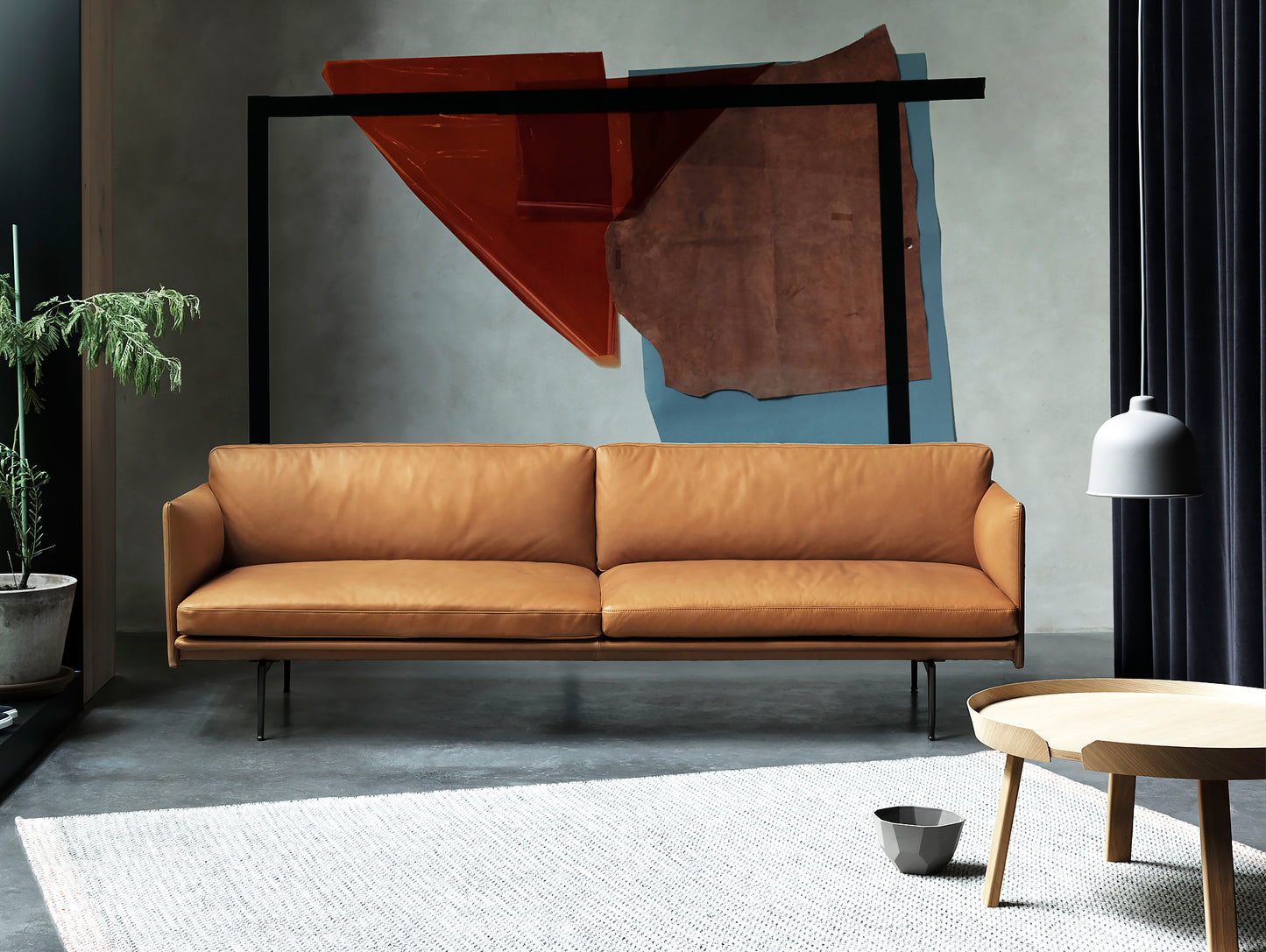 Outline Sofa by Muuto - Three Seater, Cognac Silk Leather