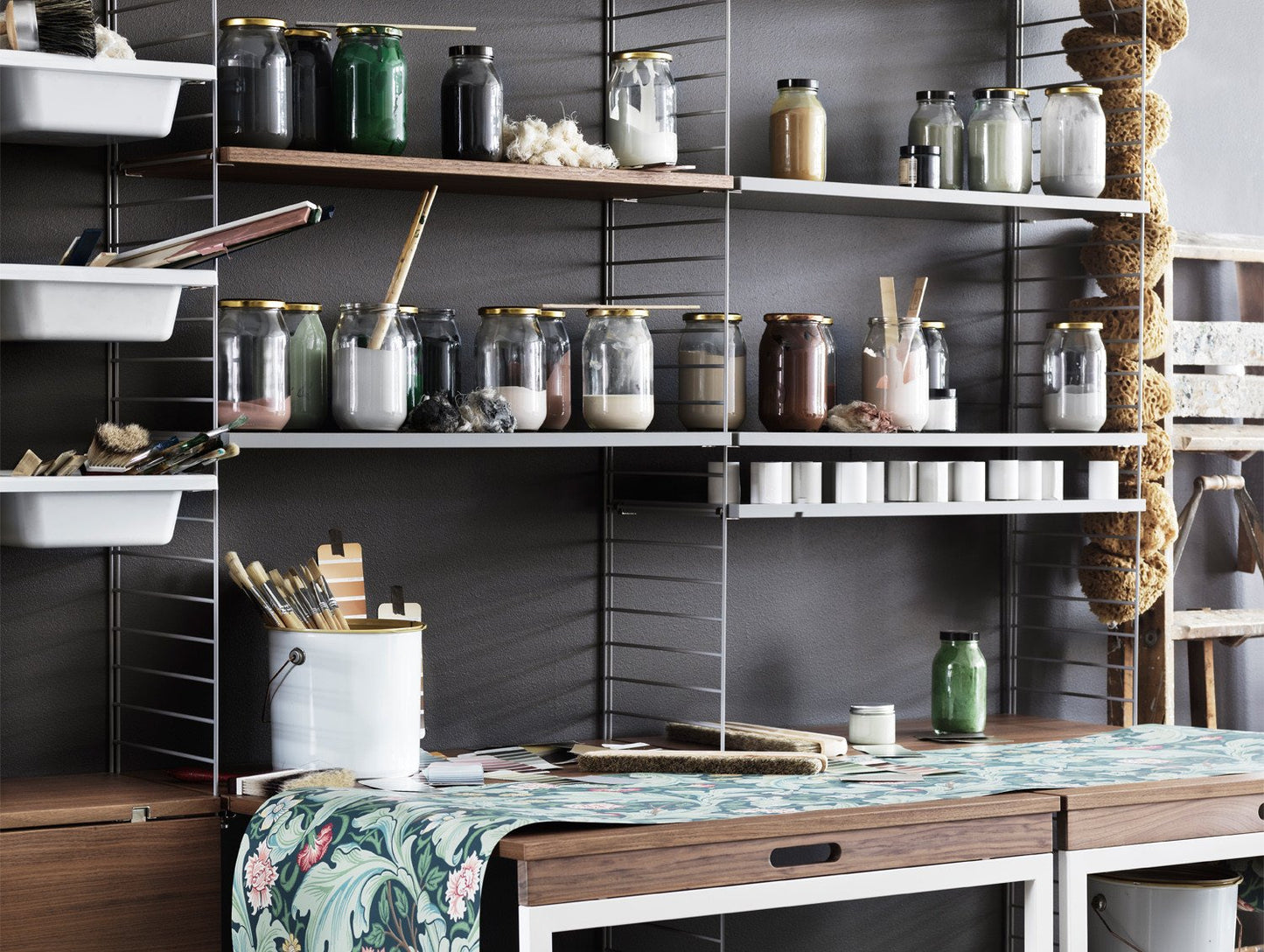 String System Shelves - Walnut and Grey Satin