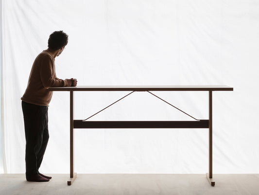 Passerelle High Table by HAY - Oak Tabletop with Oak Frame / Burgundy Red Corssbar