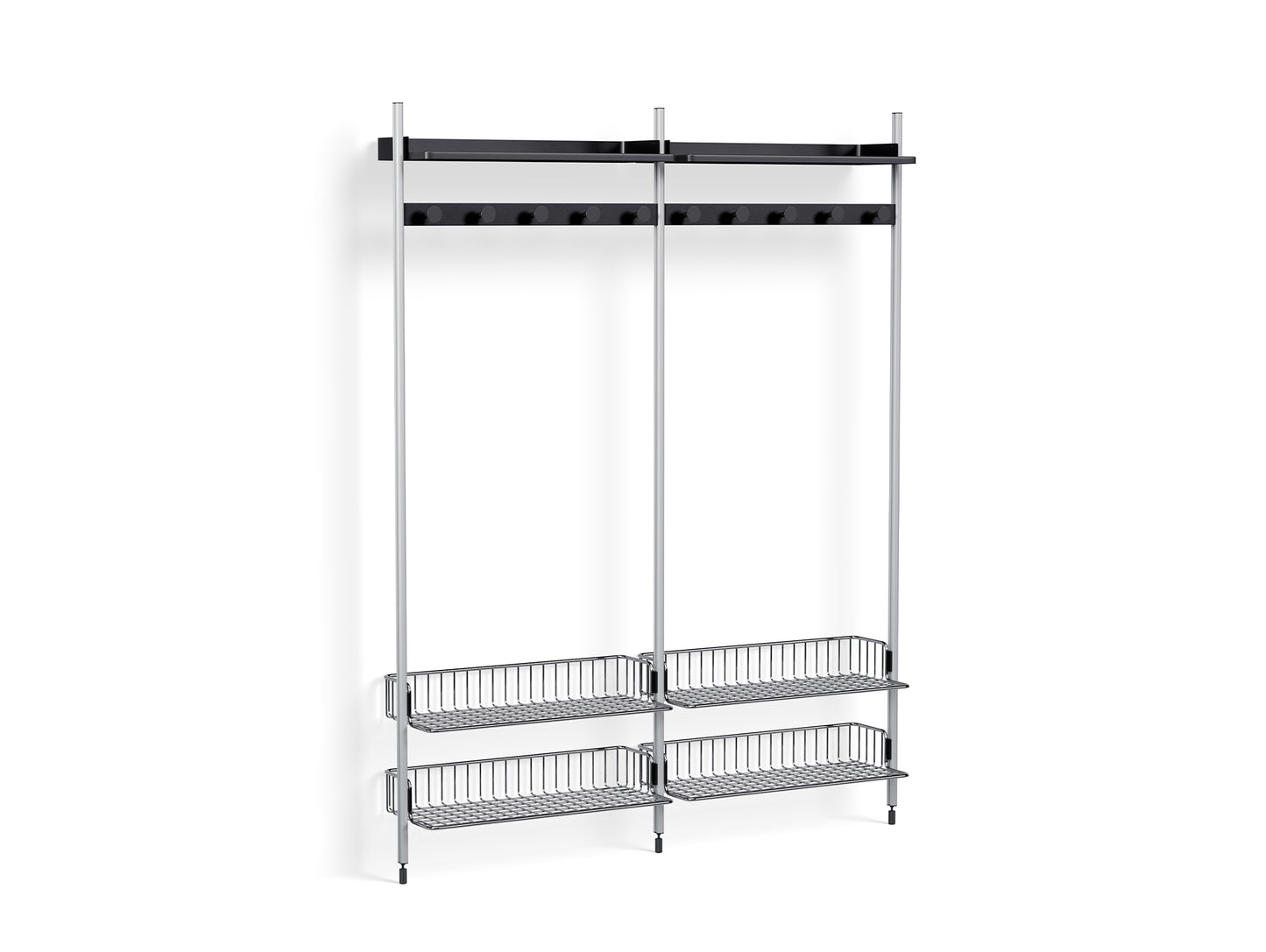 Pier System 1052 by HAY - Clear Anodised Aluminium Uprights /PS Black with Chromed Wire Shelf