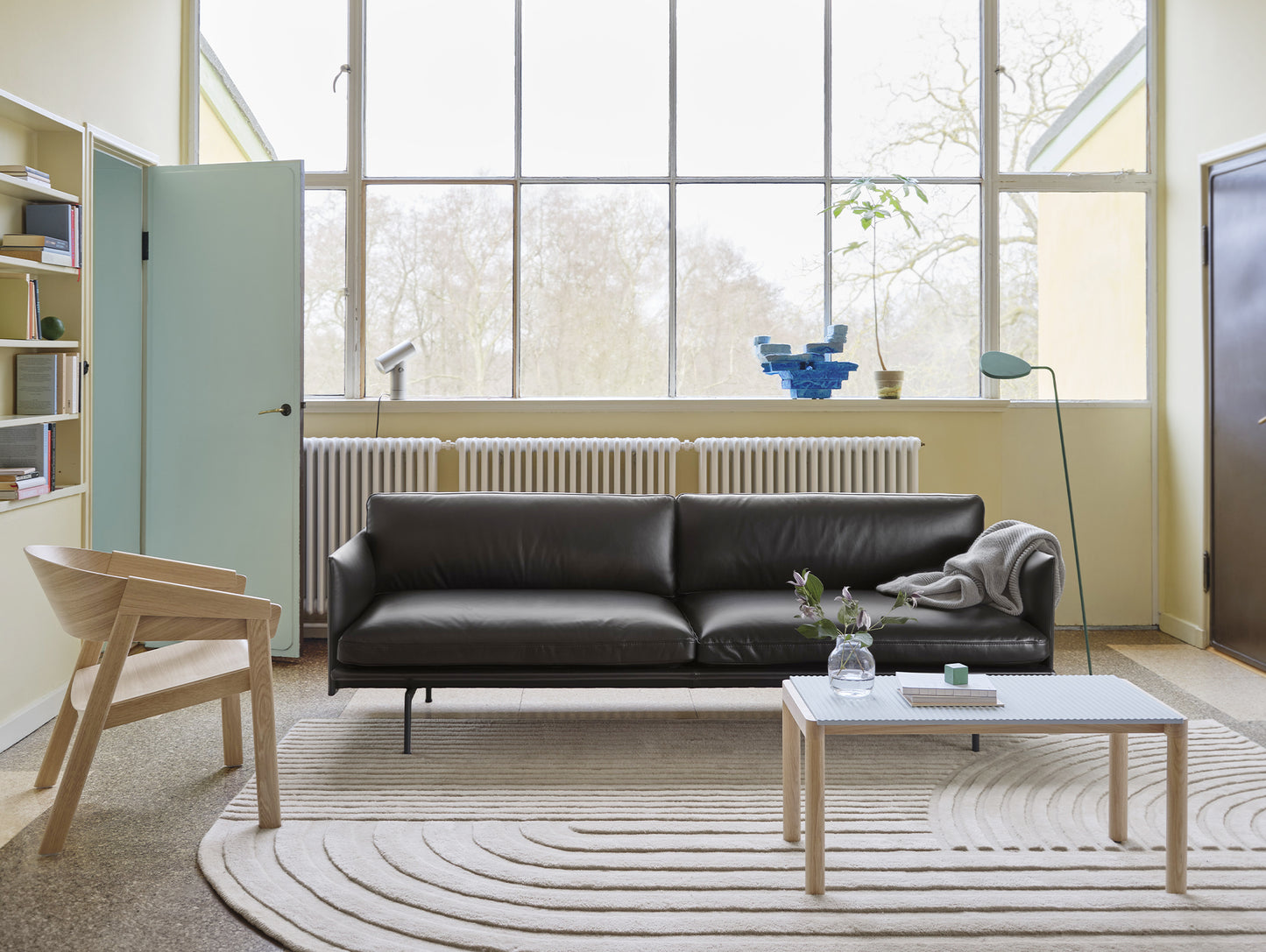 Outline 3 Seater Sofa by Muuto - Black Aluminium Base / Black Refine Leather