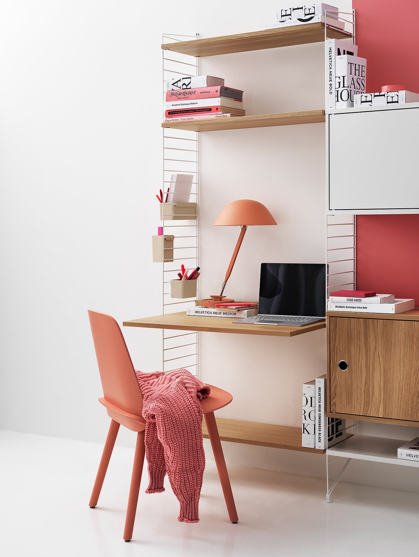 String System Cabinet with Swing Doors - Oak and White