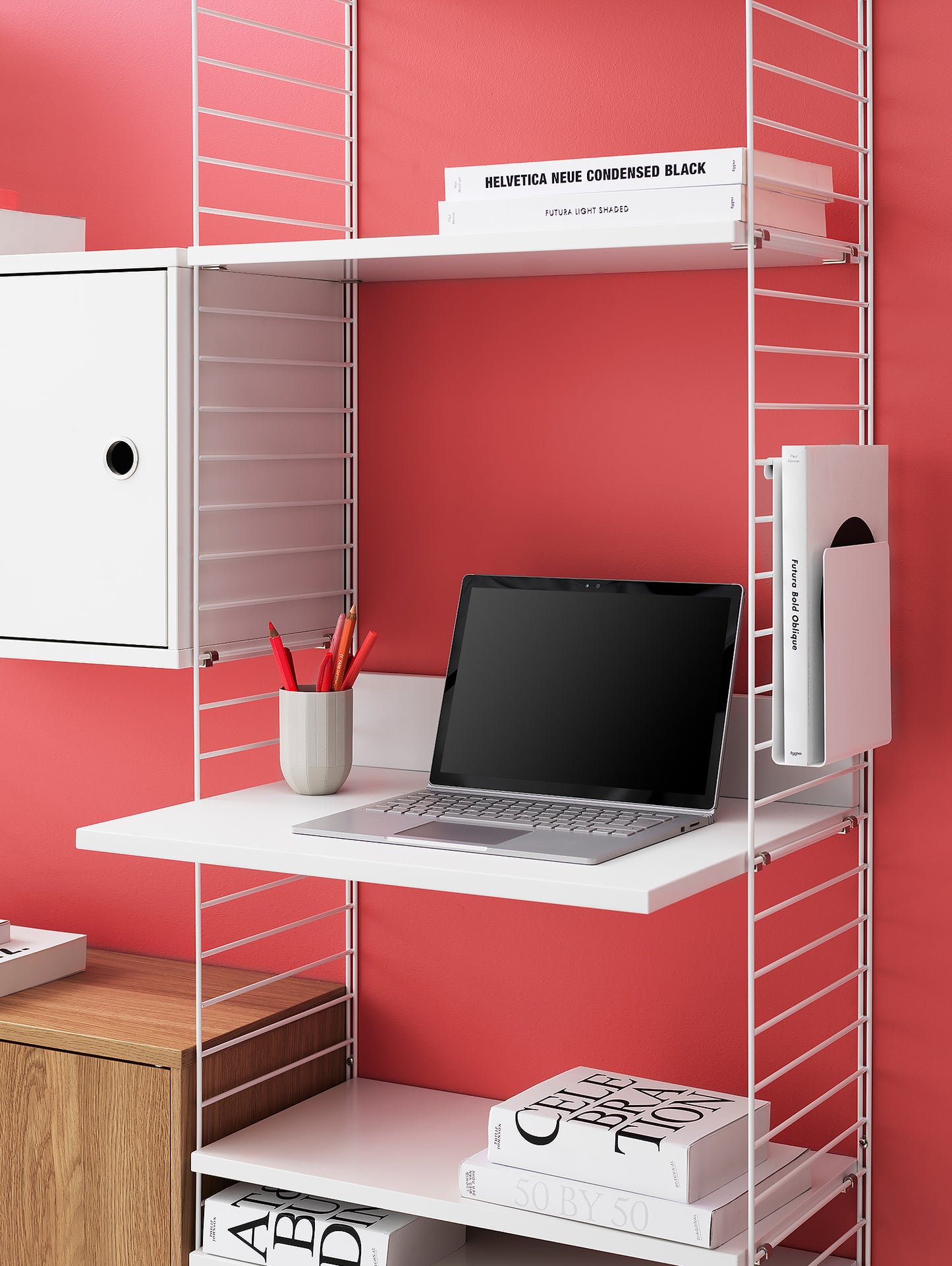 String System Cabinet with Swing Doors - Oak and White