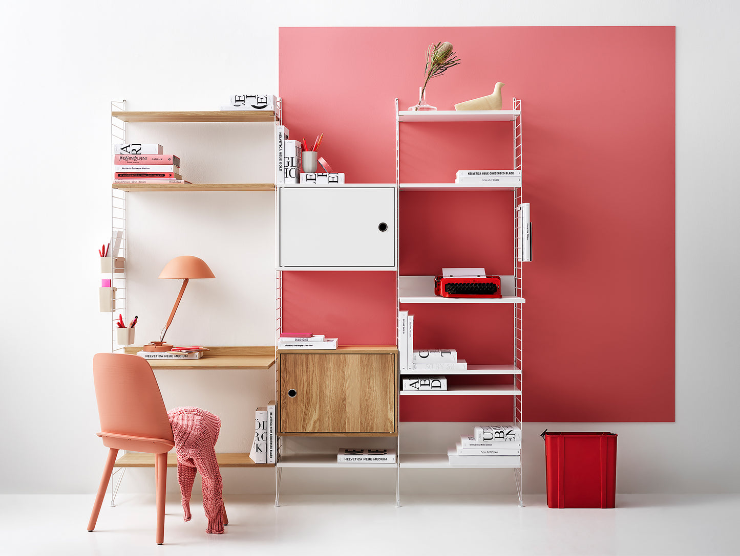 String System Cabinet with Swing Doors - Oak and White