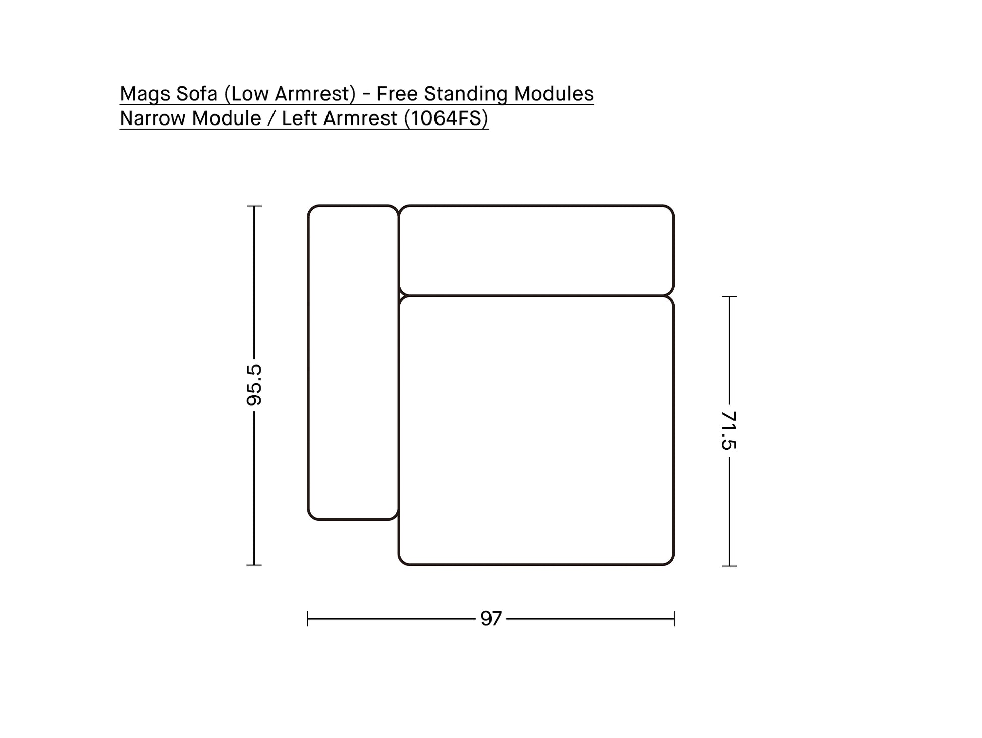 Mags Sofa (Low Armrest) - Free Standing Modules by HAY / Narrow Module / Left Armrest (1064FS)