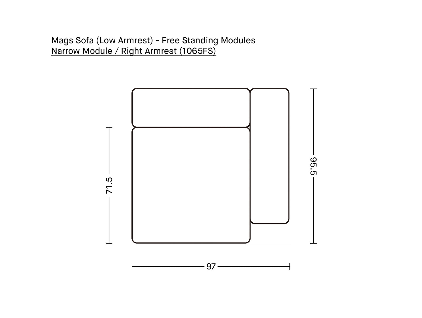 Mags Sofa (Low Armrest) - Free Standing Modules by HAY / Narrow Module / Right Armrest (1065FS)