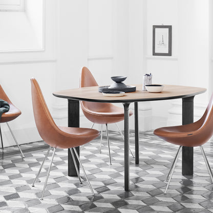 Drop Dining Chair 3110 by Fritz Hansen - Walnut Grace Leather / Chromed Steel