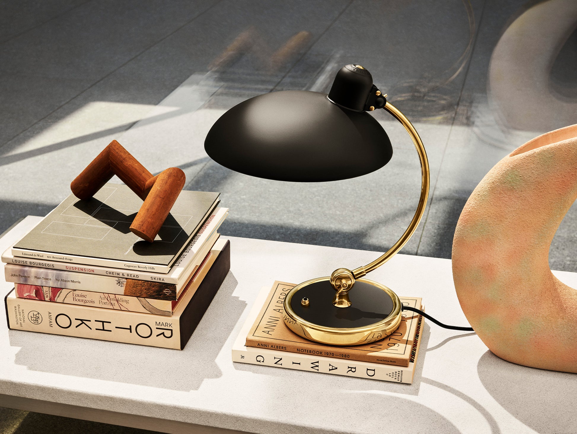 Kaiser Idell Luxus Table Lamp by Fritz Hansen - Matt Black Shade with Brass Base