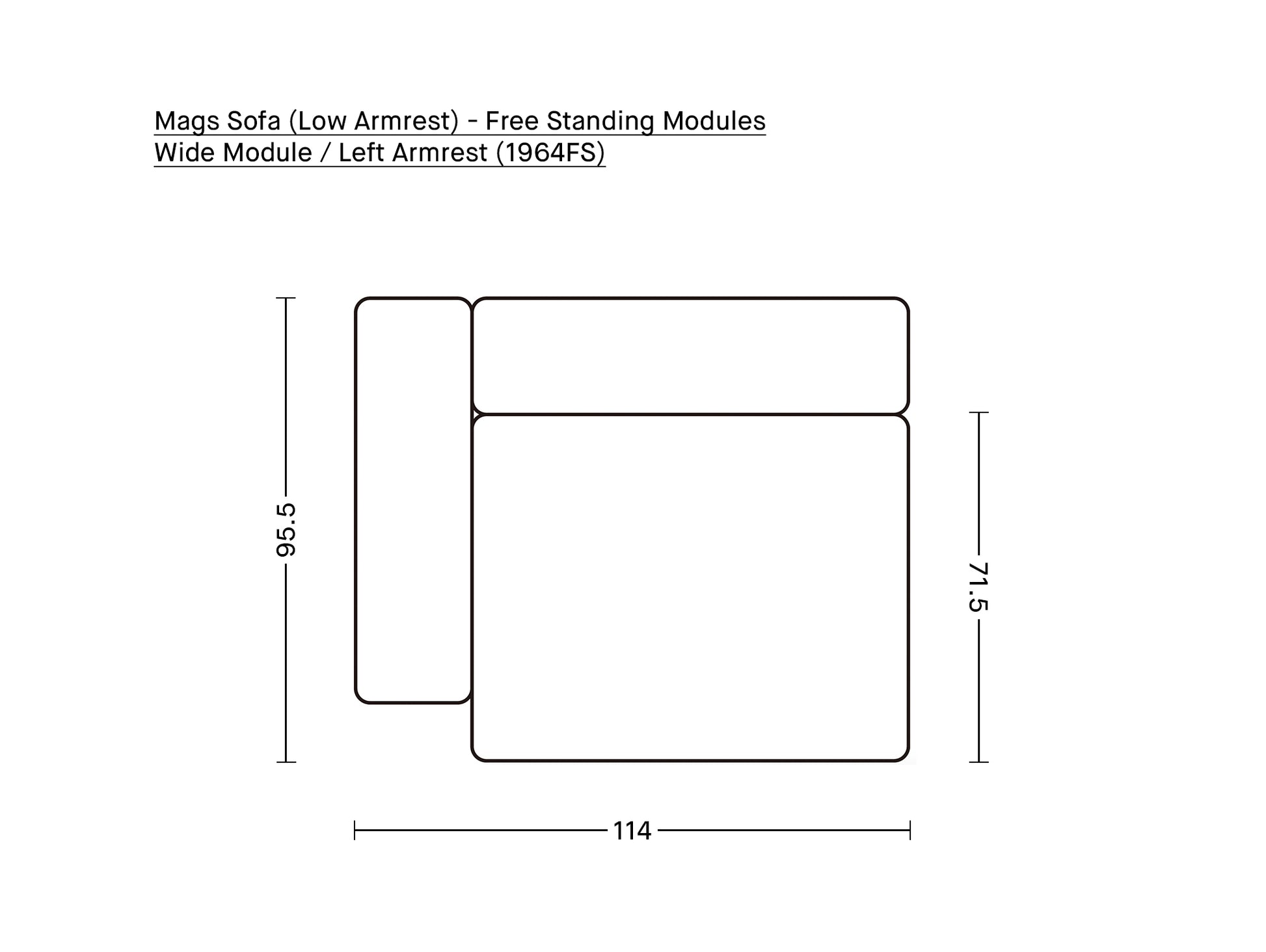 Mags Sofa (Low Armrest) - Free Standing Modules by HAY / Wide Module / Left Armrest (1964FS)
