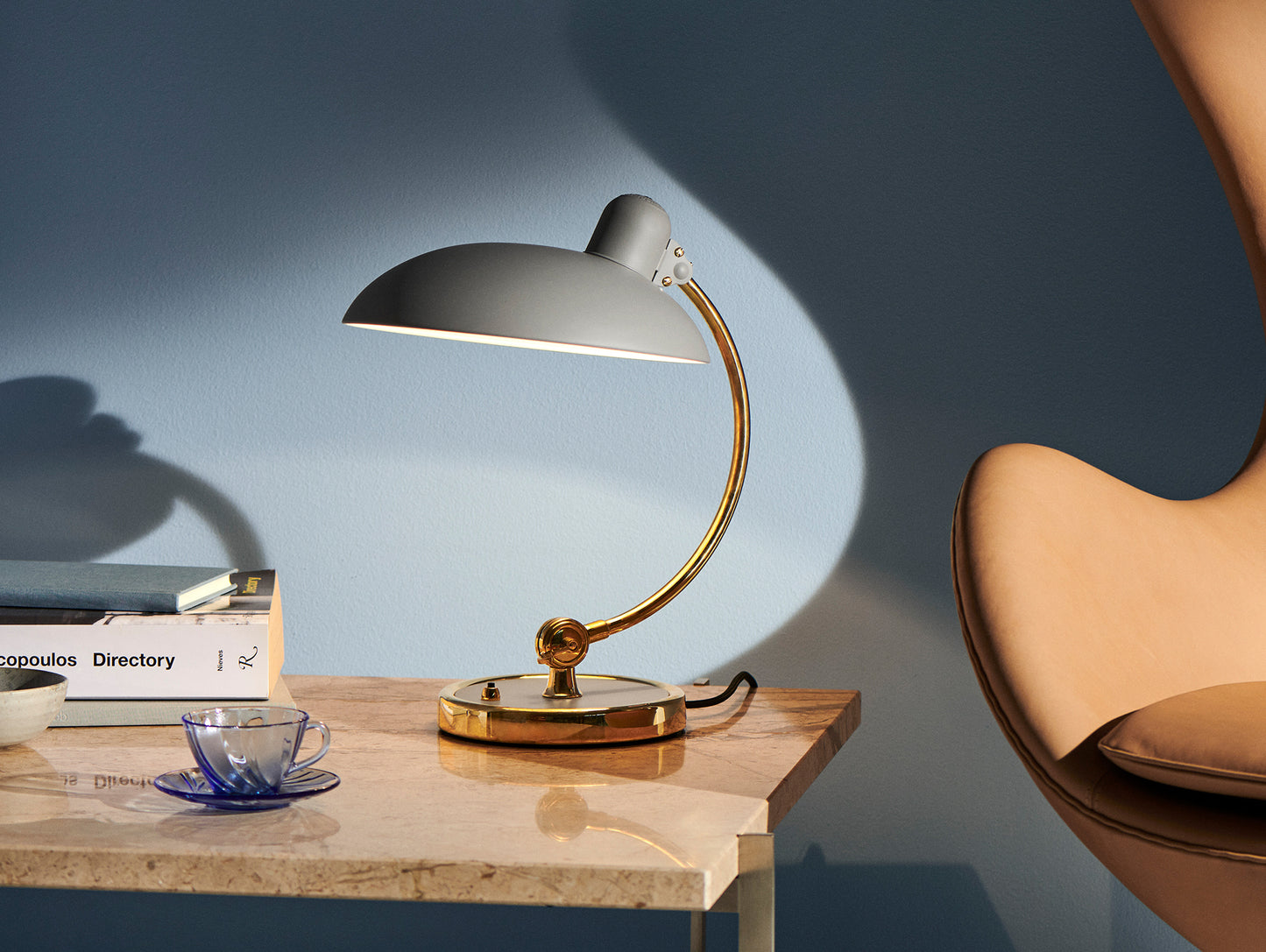 Kaiser Idell Luxus Table Lamp by Fritz Hansen - Matt Easy Grey Shade with Brass Base