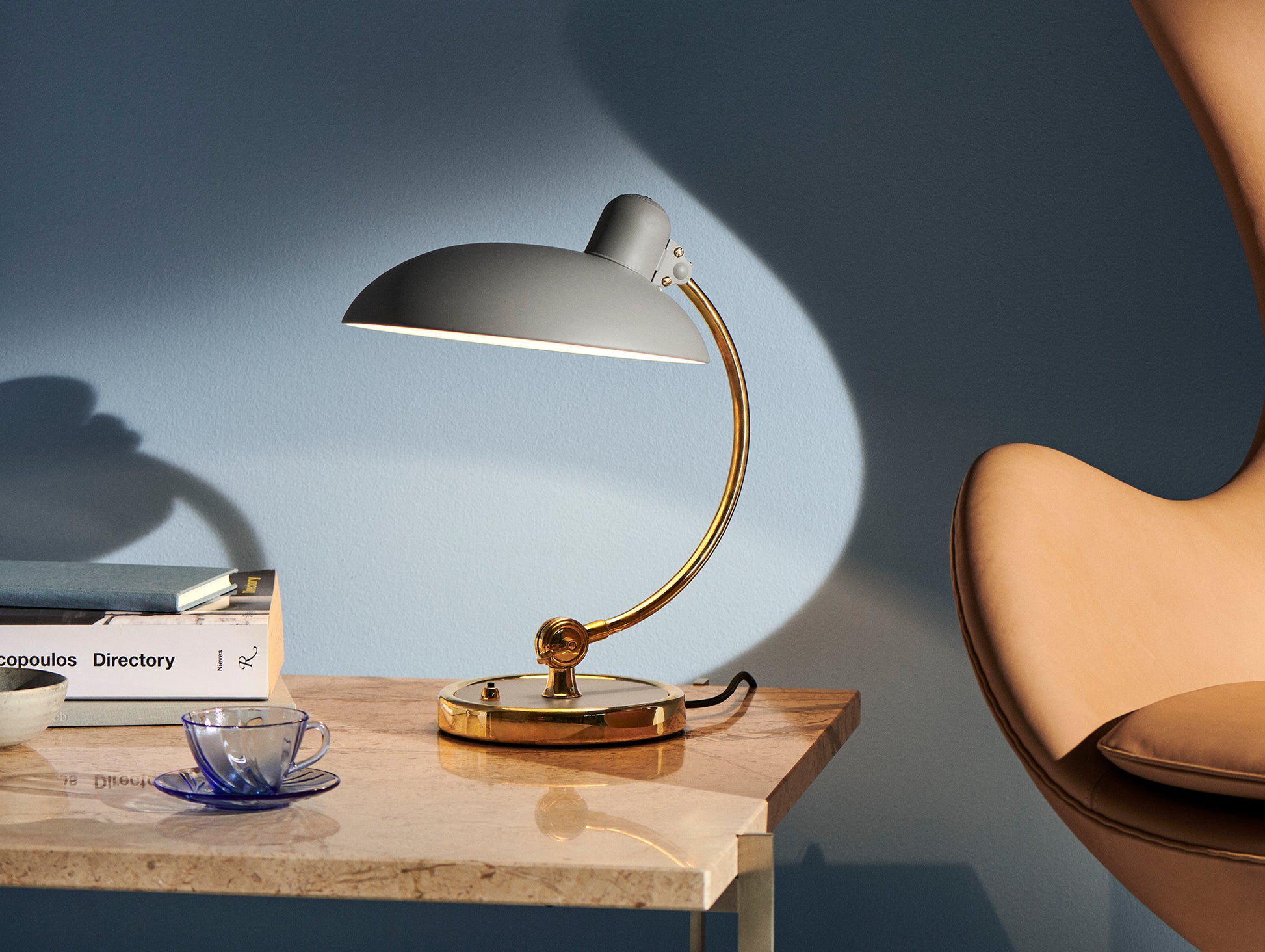 Kaiser Idell Luxus Table Lamp by Fritz Hansen - Matt Easy Grey Shade with Brass Base