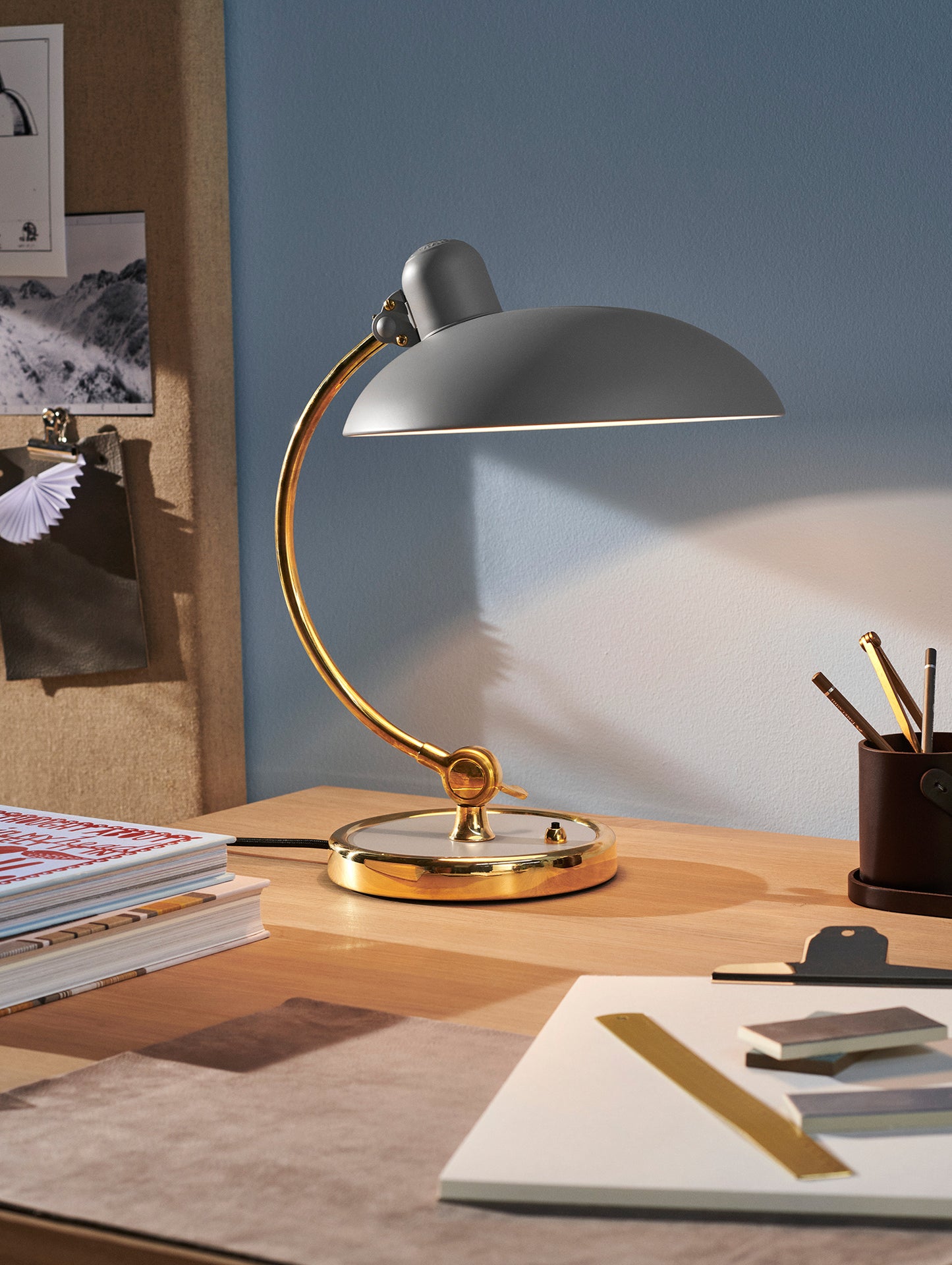 Kaiser Idell Luxus Table Lamp by Fritz Hansen - Matt Easy Grey Shade with Brass Base