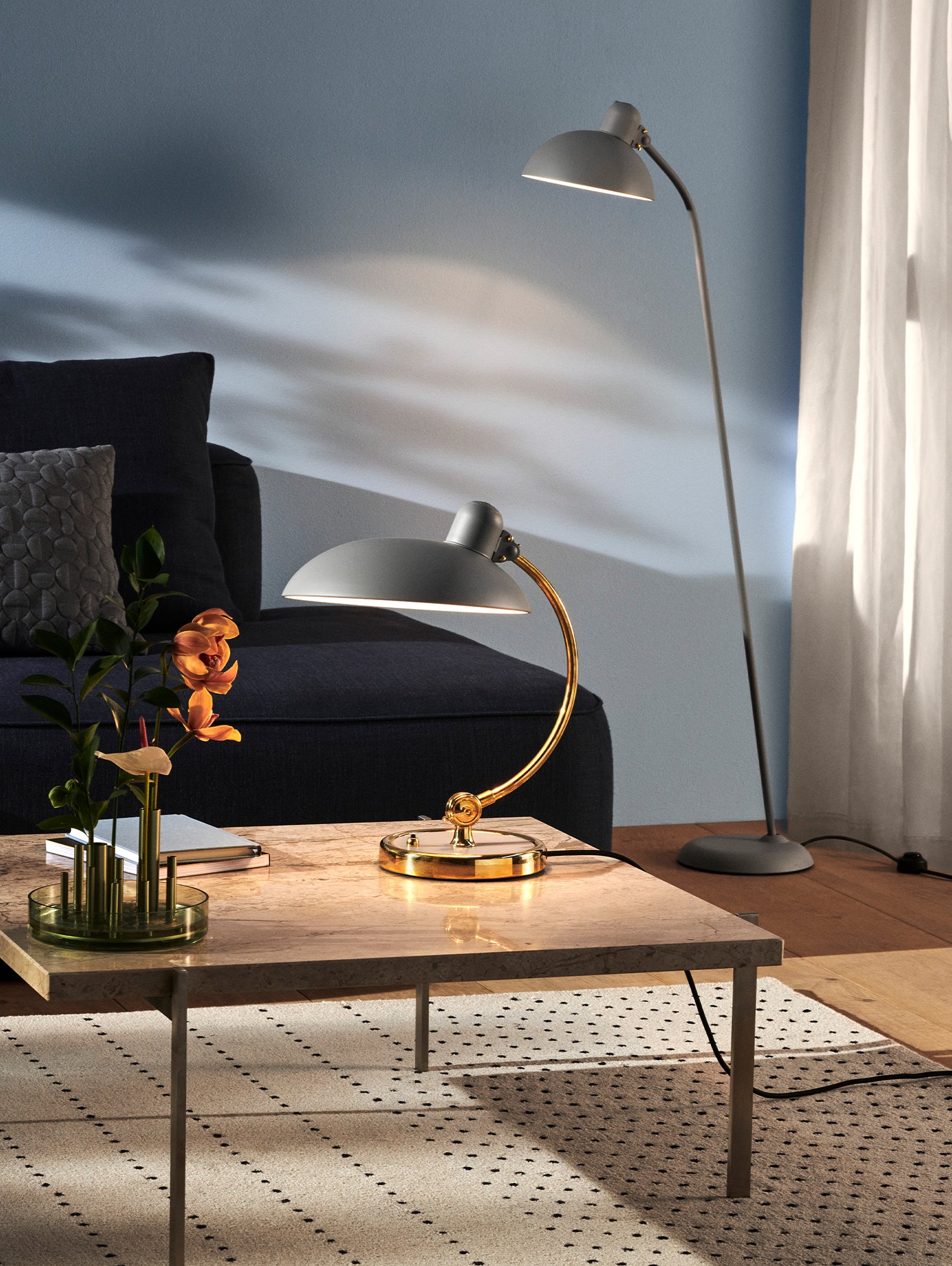 Kaiser Idell Luxus Table Lamp by Fritz Hansen - Matt Easy Grey Shade with Brass Base