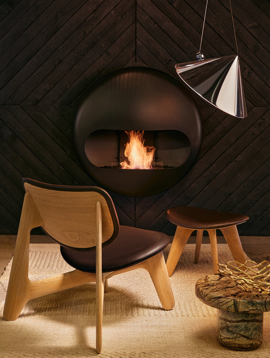 Slab Lounge Chair by Tom Dixon - Natural Oak / Leather Choko