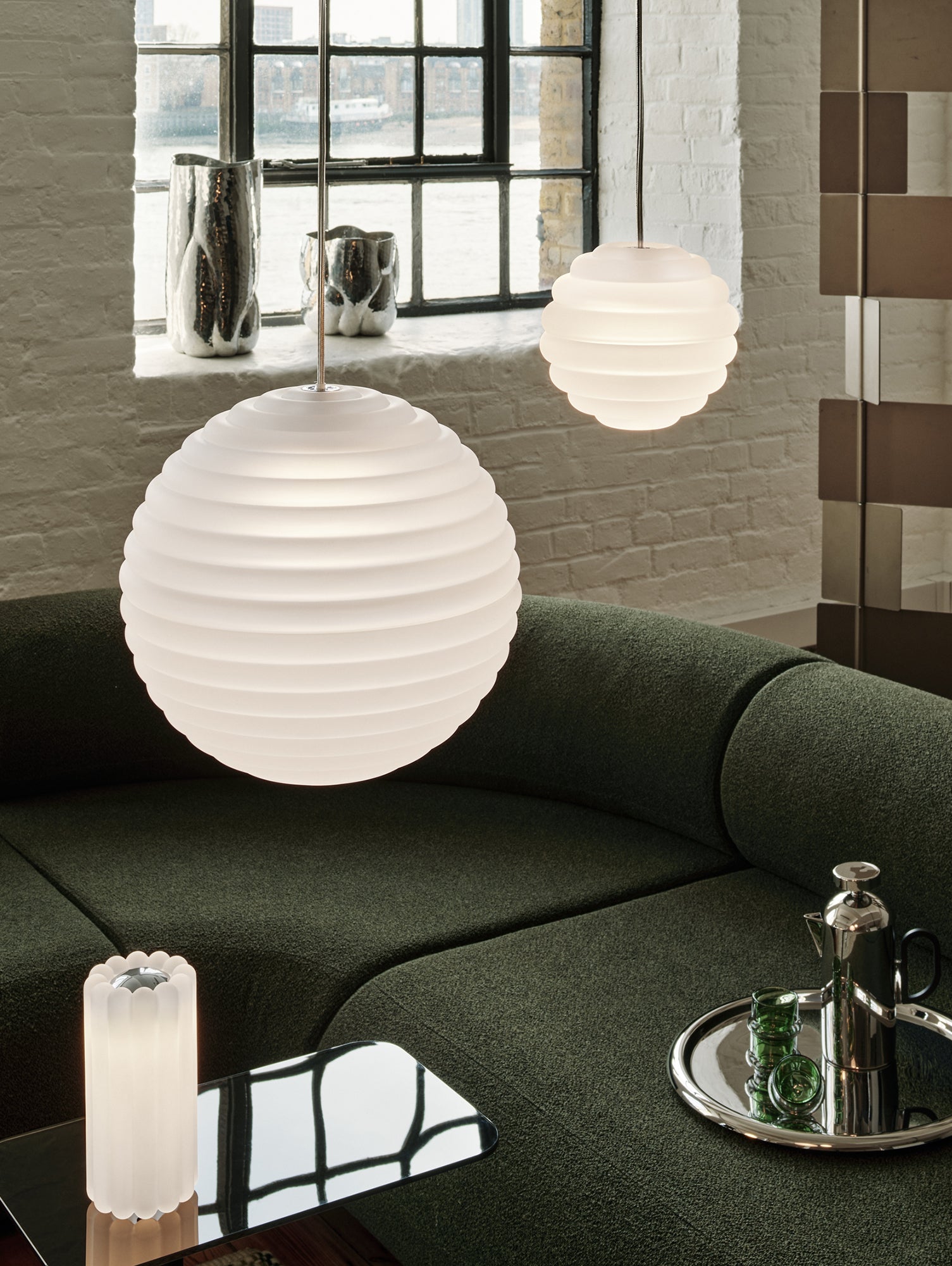 Press Mini Sphere LED Pendant Light (Frosted) by Tom Dixon