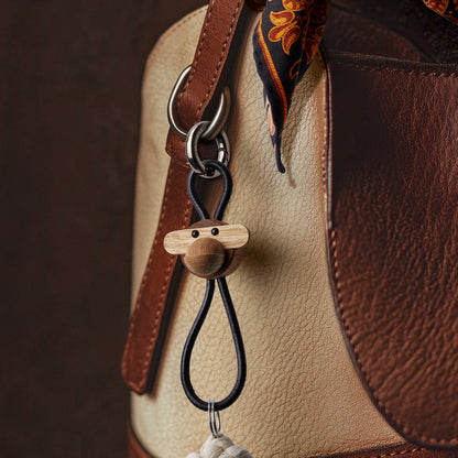 Monkey Silver Metal Keychain with Black Leather by Kay Bojesen