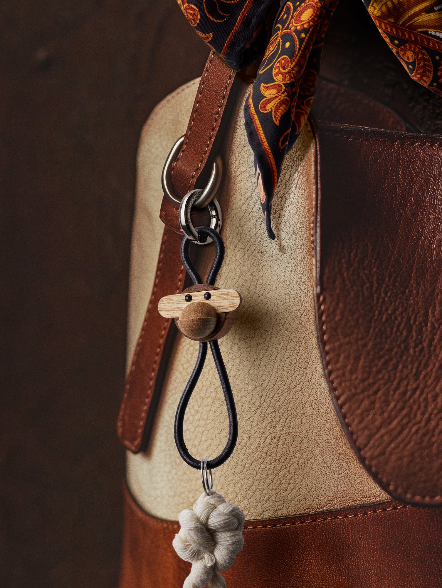 Monkey Silver Metal Keychain with Black Leather by Kay Bojesen