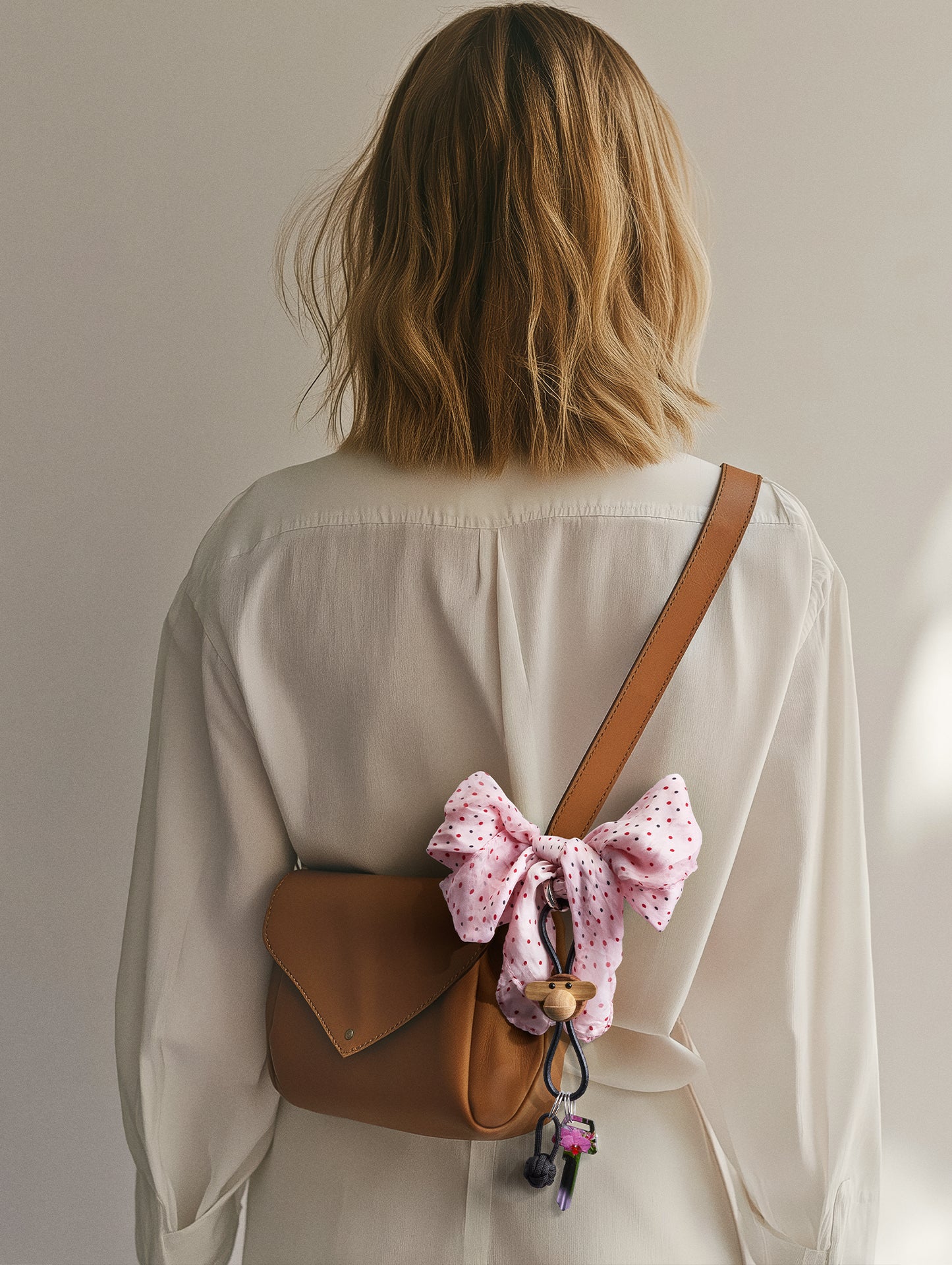 Monkey Silver Metal Keychain with Black Leather by Kay Bojesen