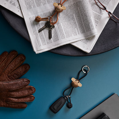 Monkey Silver Metal Keychain with Black Leather by Kay Bojesen