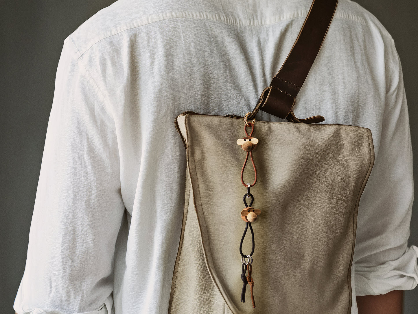 Monkey Silver Metal Keychain with Black Leather by Kay Bojesen