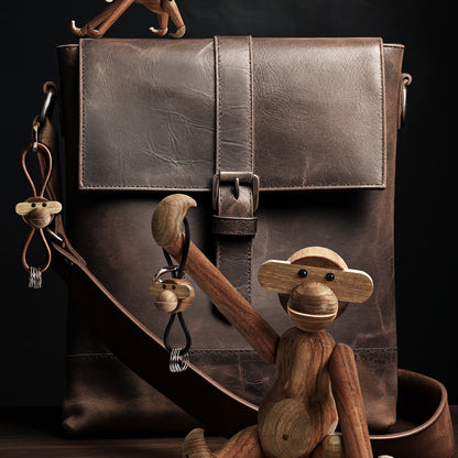 Monkey Silver Metal Keychain with Black Leather by Kay Bojesen