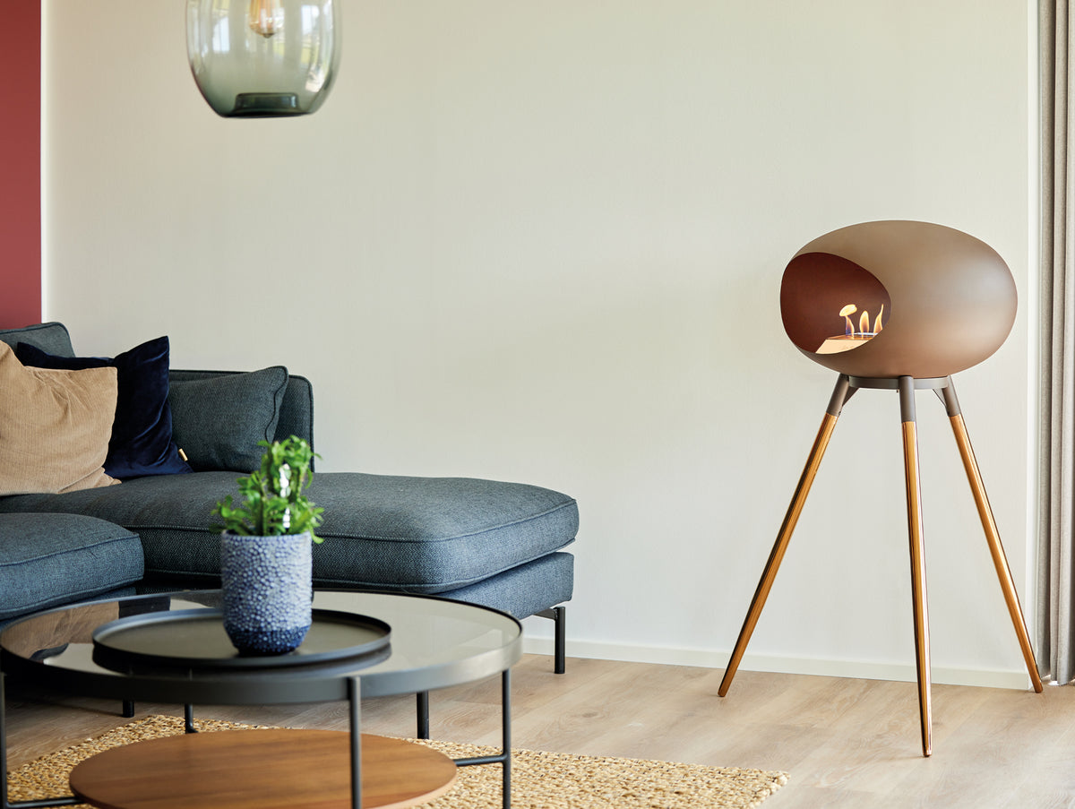 Ground High Fireplace by Le Feu - Mocca Dome / Black Bowl / Smoked Oak Base