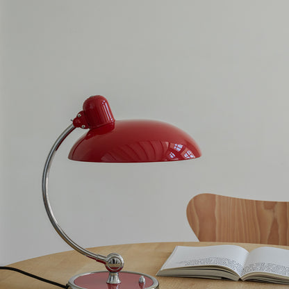 Kaiser Idell Luxus Table Lamp by Fritz Hansen - High Gloss Venetian Red Shade with Chrome Base