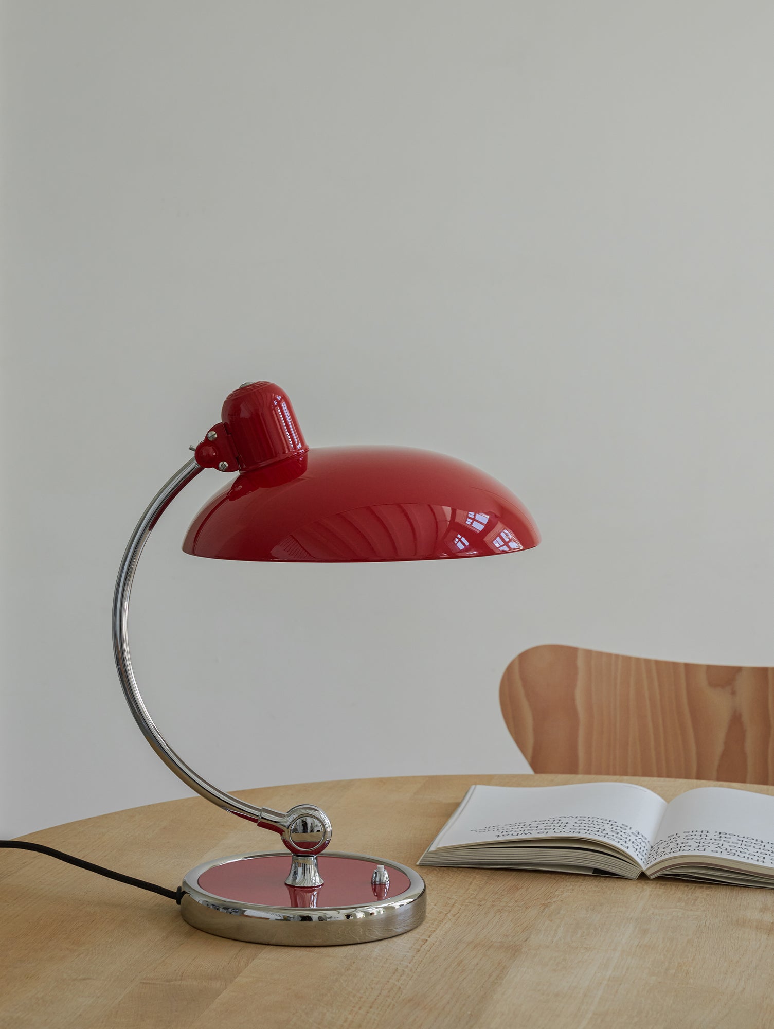 Kaiser Idell Luxus Table Lamp by Fritz Hansen - High Gloss Venetian Red Shade with Chrome Base