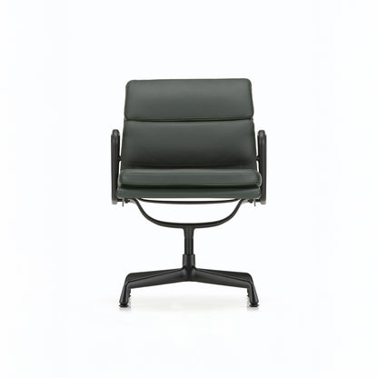 Soft Pad Conference Chair EA 208 by Vitra - Deep Black Powder-Coated Aluminium / Seat: Jade Premium F Leather / Back: Plano Coconut Forest (L50)