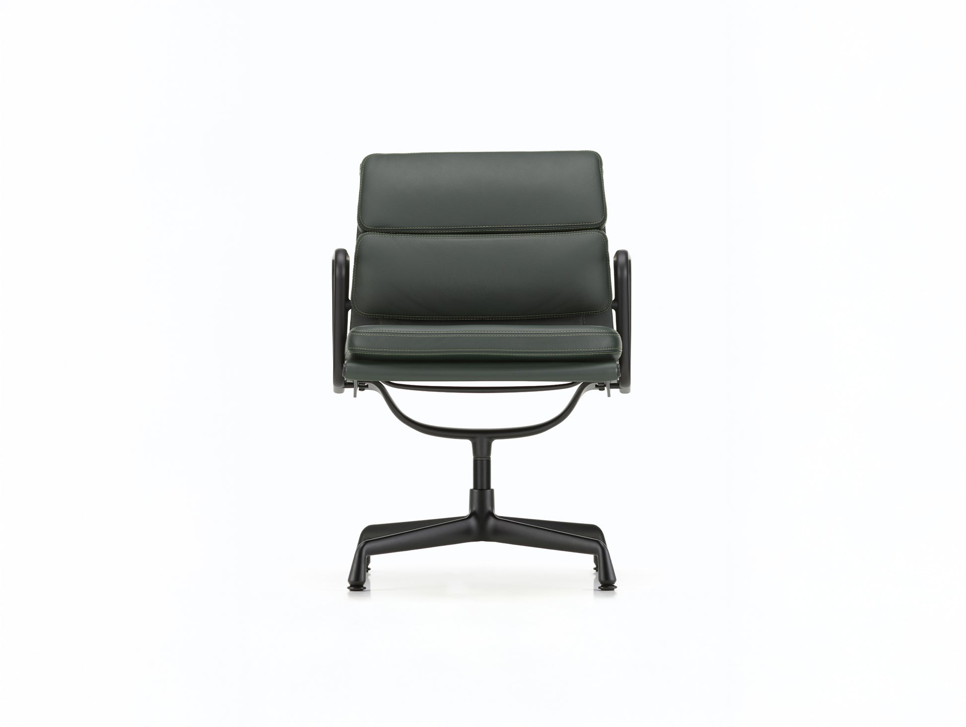 Soft Pad Conference Chair EA 208 by Vitra - Deep Black Powder-Coated Aluminium / Seat: Jade Premium F Leather / Back: Plano Coconut Forest (L50)