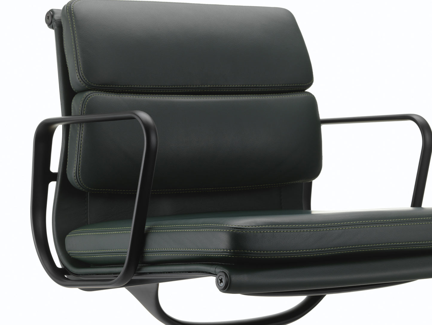 Soft Pad Conference Chair EA 208 by Vitra - Deep Black Powder-Coated Aluminium / Seat: Jade Premium F Leather / Back: Plano Coconut Forest (L50)