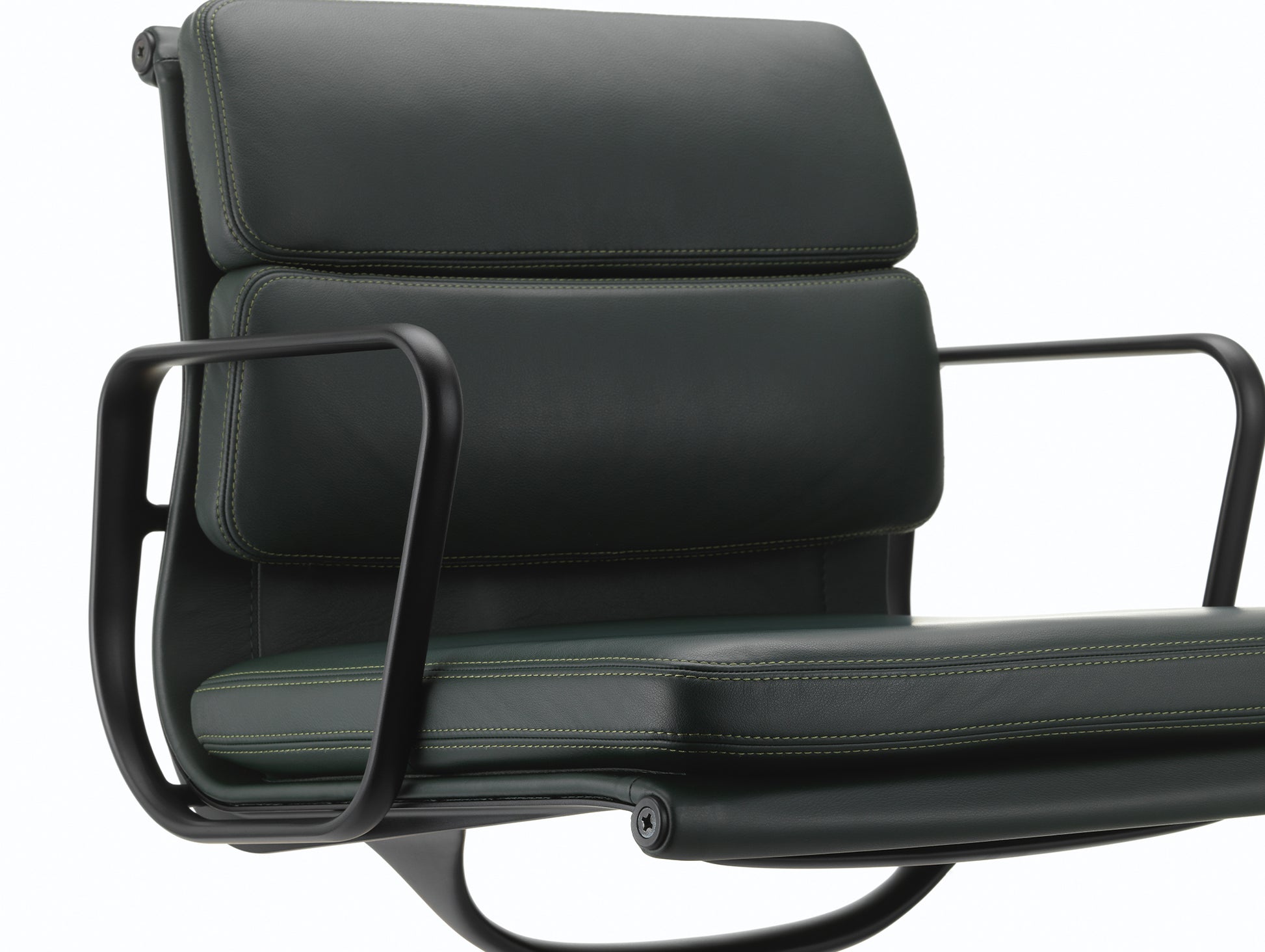 Soft Pad Conference Chair EA 208 by Vitra - Deep Black Powder-Coated Aluminium / Seat: Jade Premium F Leather / Back: Plano Coconut Forest (L50)