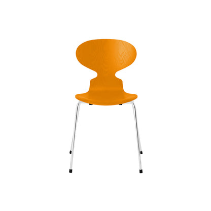 Ant Chair 4 Legs by Fritz Hansen - Coloured Ash Veneer Shell / Chromed Steel Base / Coloured Burnt Yellow