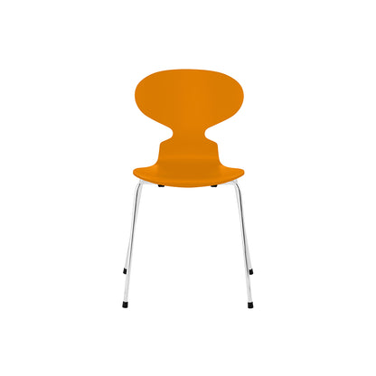 Ant Chair 4 Legs by Fritz Hansen - Lacquered Veneer Shell / Chromed Steel Base / Lacquered Burnt Yellow
