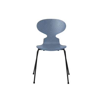 Ant Chair 4 Legs by Fritz Hansen - Coloured Ash Veneer Shell / Black Steel Base / Coloured Dusk Blue