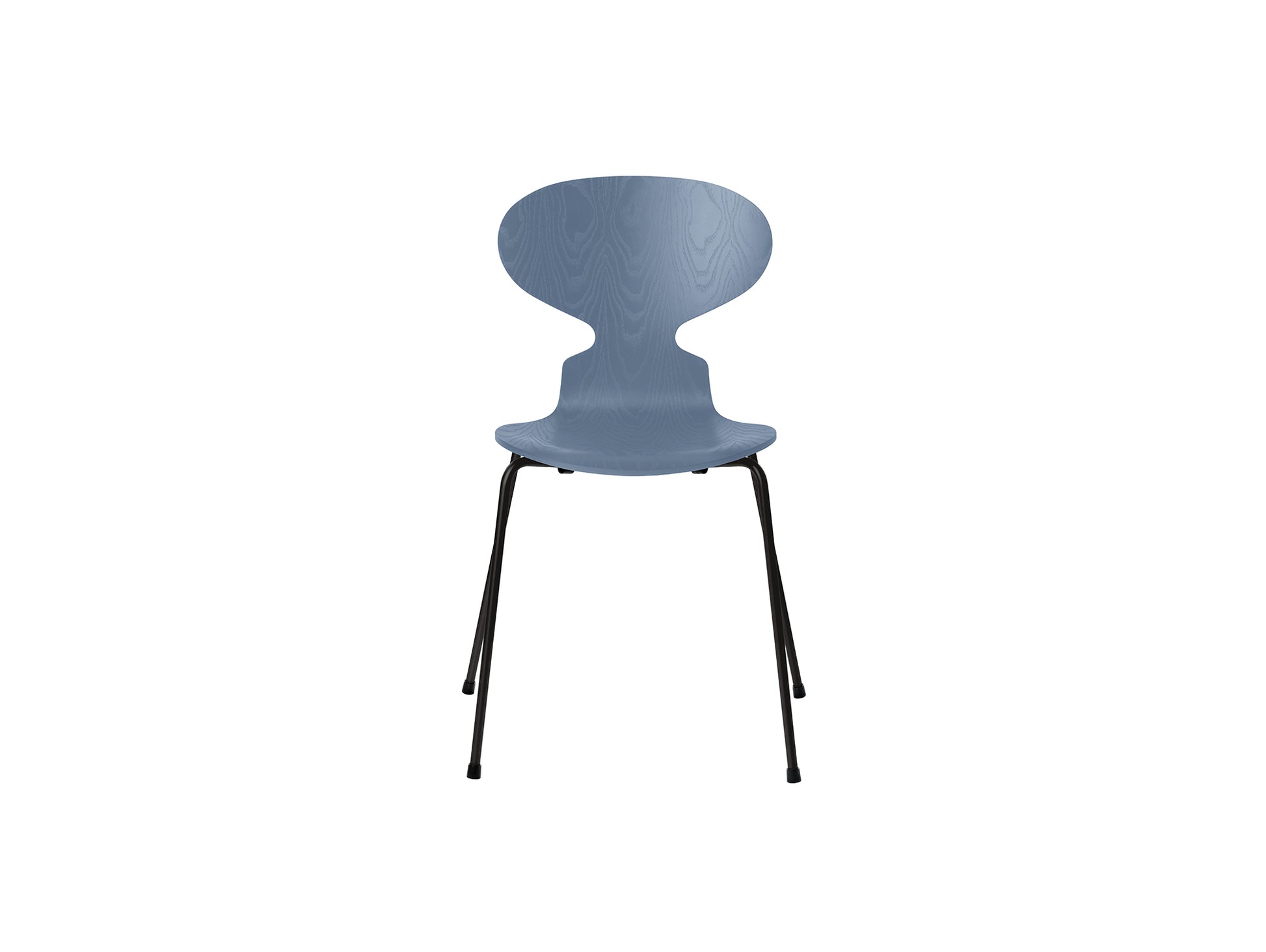 Ant Chair 4 Legs by Fritz Hansen - Coloured Ash Veneer Shell / Black Steel Base / Coloured Dusk Blue