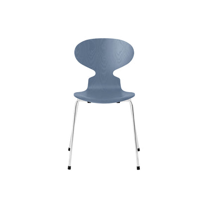 Ant Chair 4 Legs by Fritz Hansen - Coloured Ash Veneer Shell / Chromed Steel Base / Coloured Dusk Blue