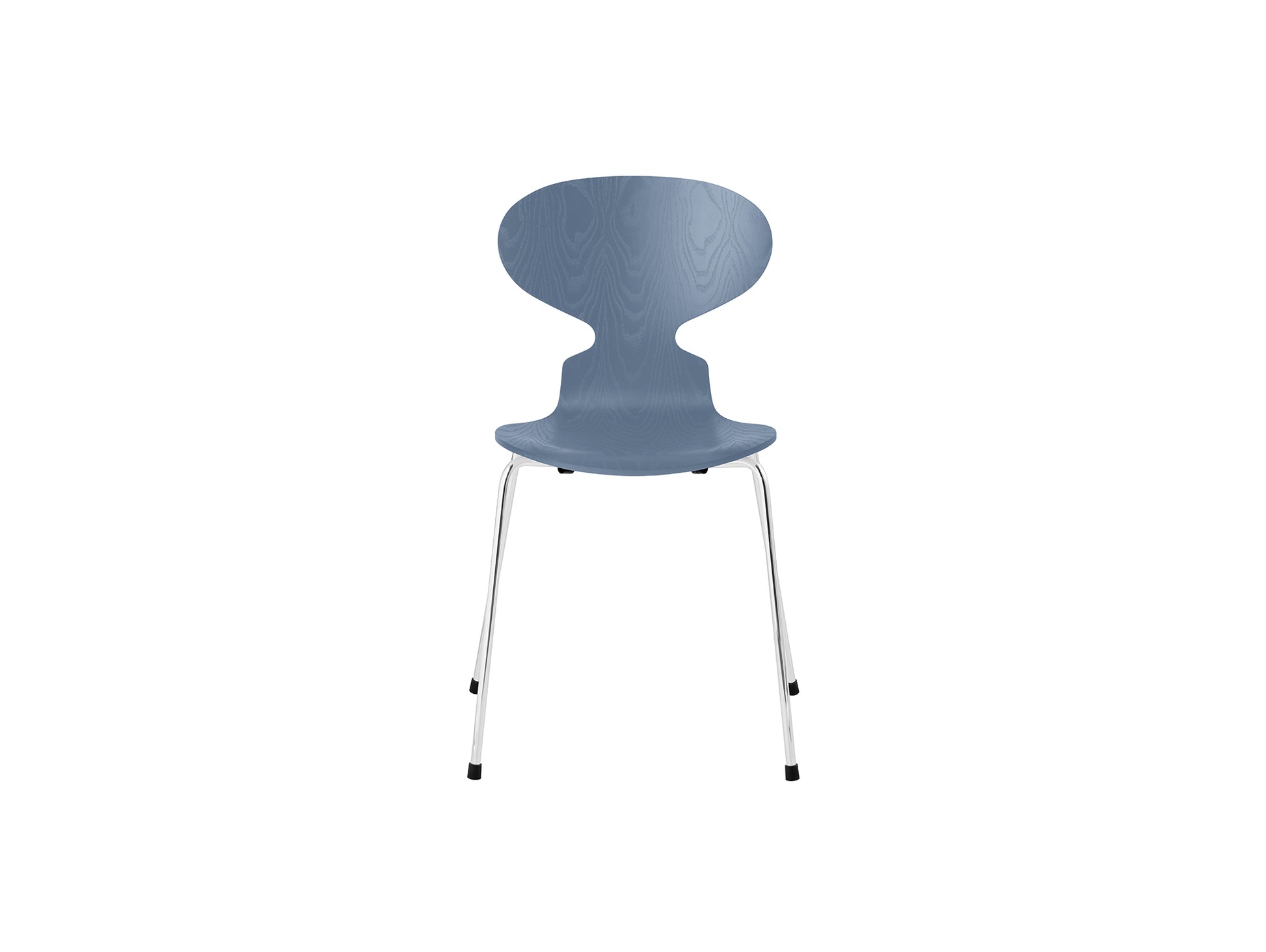 Ant Chair 4 Legs by Fritz Hansen - Coloured Ash Veneer Shell / Chromed Steel Base / Coloured Dusk Blue